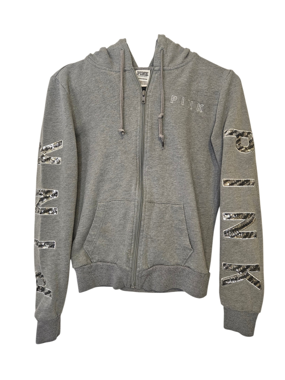 PINK Victoria's Secret Gray Sequin Logo Sweatshirt Y2K Casual Workout
